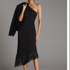 Anthropologie black hutch fringed one shoulder midi dress